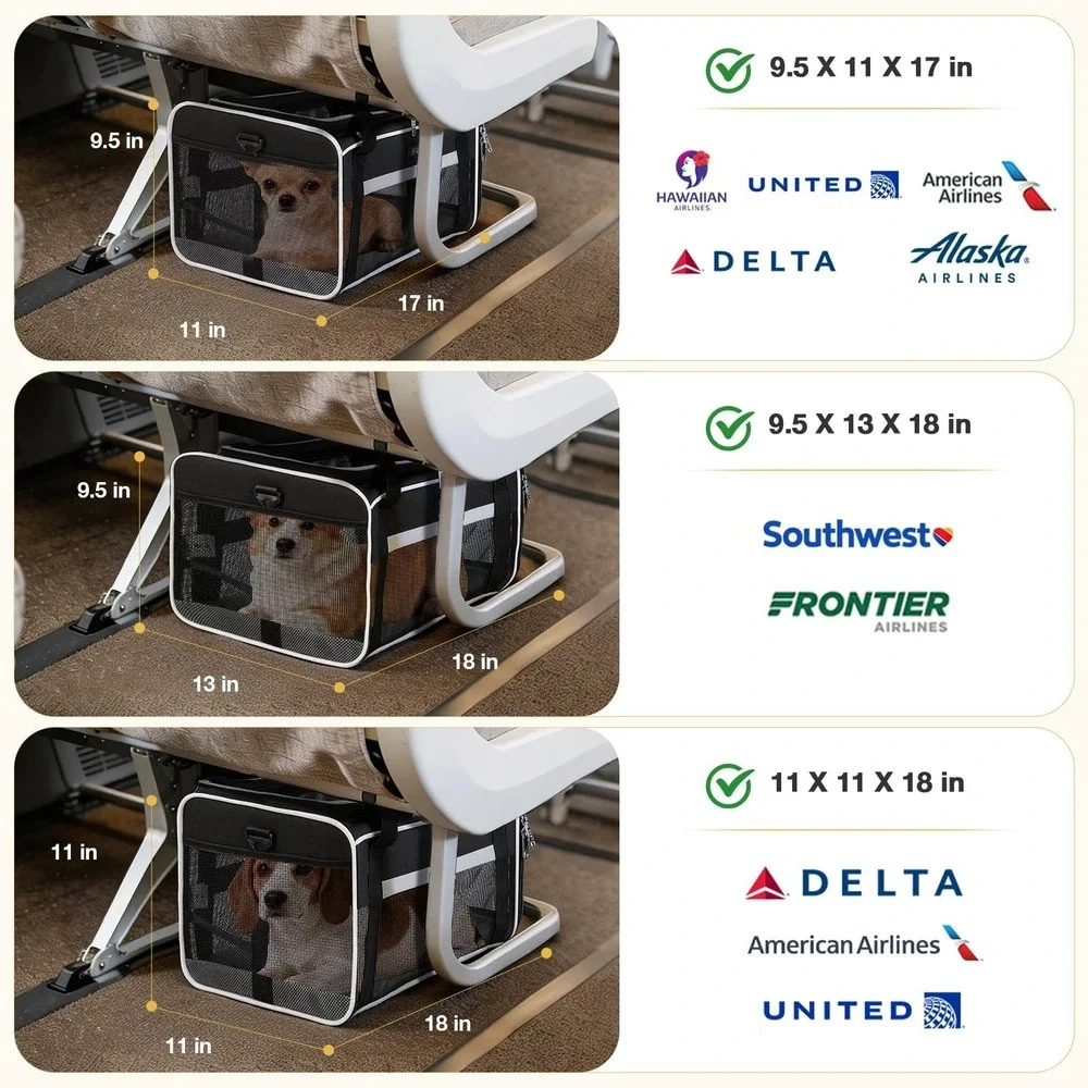 LEKE Pet Carrier 18x11x11 Airline Approved Expandable Soft Sided Dog Cat Travel